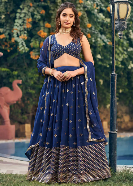 Blue Embroidered Lehenga Choli