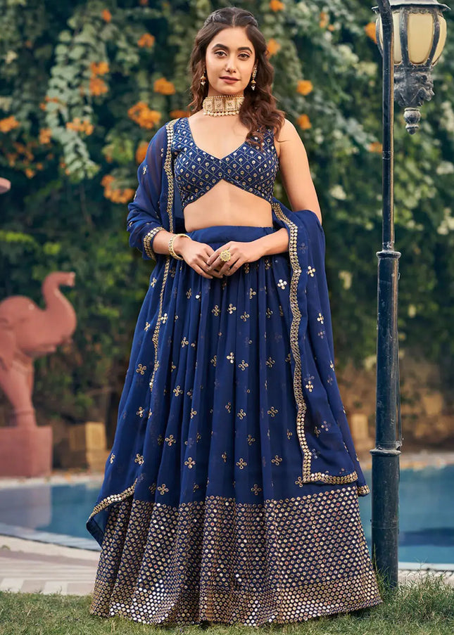 Blue Embroidered Lehenga Choli