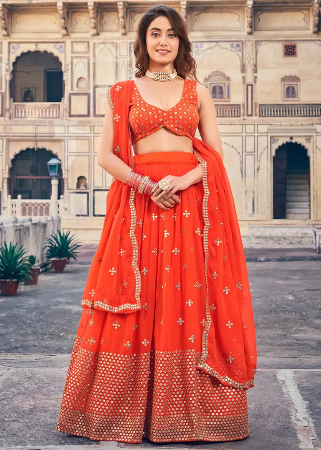 Orange Embroidered Lehenga Choli