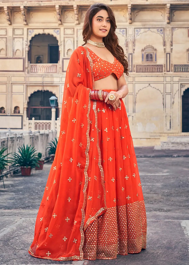 Orange Embroidered Lehenga Choli