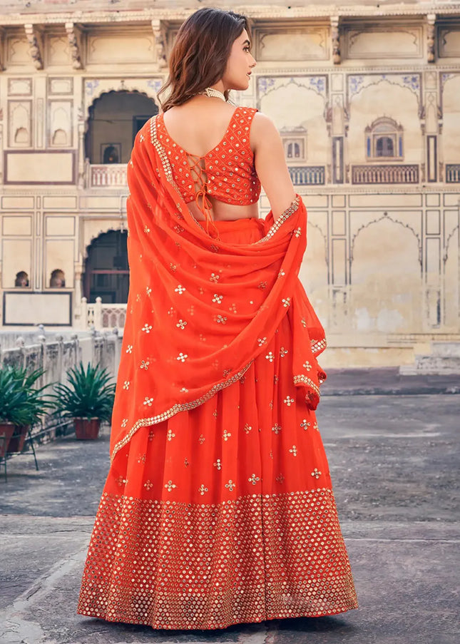 Orange Embroidered Lehenga Choli