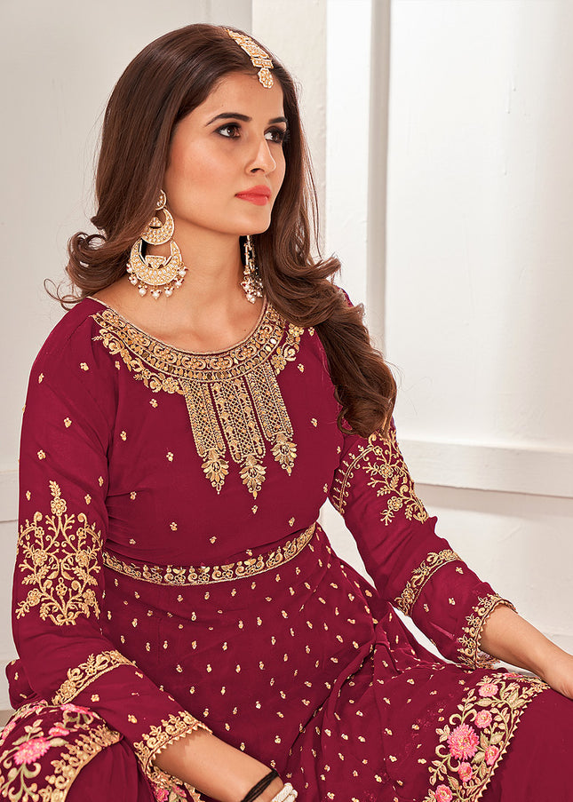 Pink and Gold Embroidered Gharara Suit