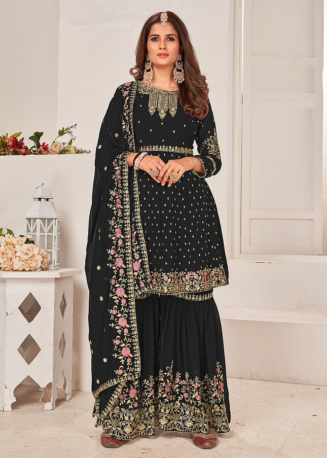 Black and Gold Embroidered Gharara Suit