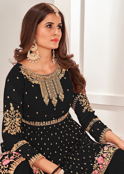 Black and Gold Embroidered Gharara Suit