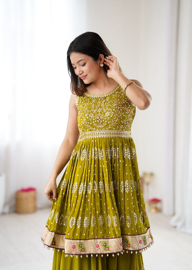 Lime Green Embroidered Lehenga Choli
