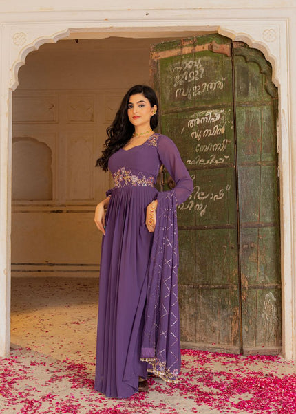 Purple Embroidered Anarkali Gown